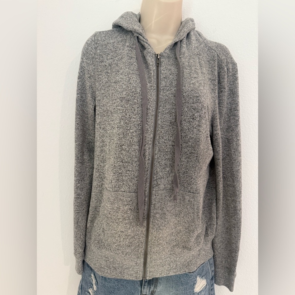 Z Supply Heather Gray Knit Zip-Up Hoodie Sweatshirt Sweater Size Medium